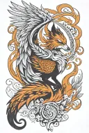 pheonix and a nine tail fox curled   tattoo design idea