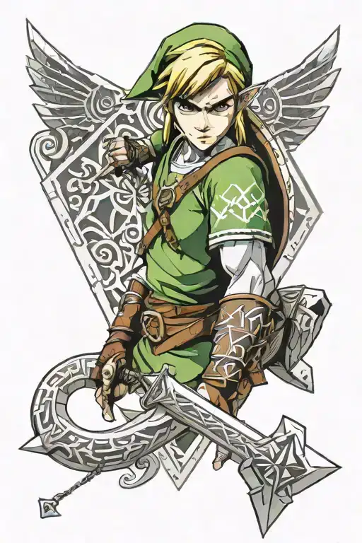 legend of zelda link geometric, no bad face  tattoo design idea