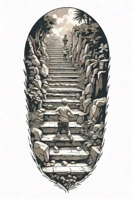 stairs to heaven with little boy tattoo design idea