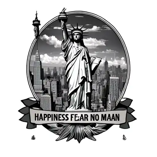 sleeve tattoo New York City 718 Jesus Christ Statue of Liberty happiness fear no man tattoo design idea