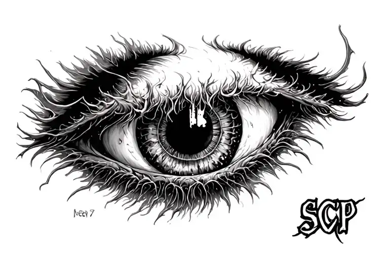 SCP logo, eldritch horror, eyes surrounded tattoo design idea