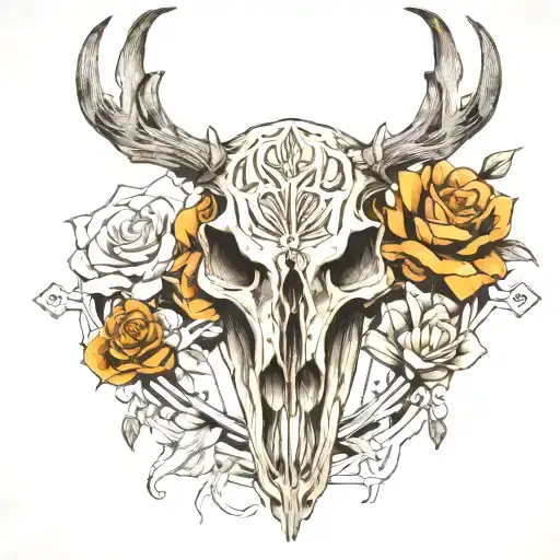 deer skull human ribcage mushrooms geometric tattoo design idea