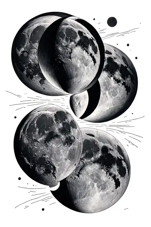 Create a tattoo with 5 moons in the lunar phases (building and breaking down) in a vertical straight line that goes acro tattoo design idea