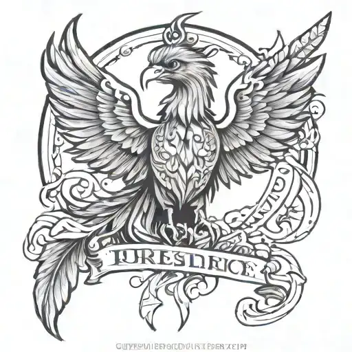 Phoenix with the text Your presence I miss, your memory I treasure, loving you always, forgetting you never tattoo design idea