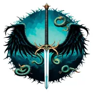 A sword made of thorns going vertically down the spine. wings spreading from the handle of the sword outwards, snakes   tattoo design idea