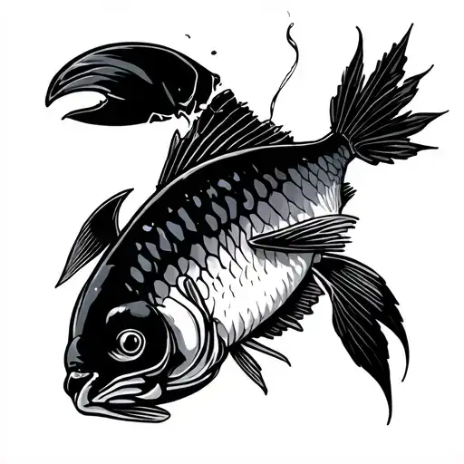 I would like a tattoo of a carp with a lobster, who are my underwater party. One should smoke weed tattoo design idea