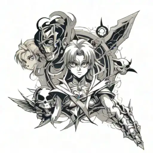 anime arm sleeve, use sailor moon, death note and demon slayer  tattoo design idea