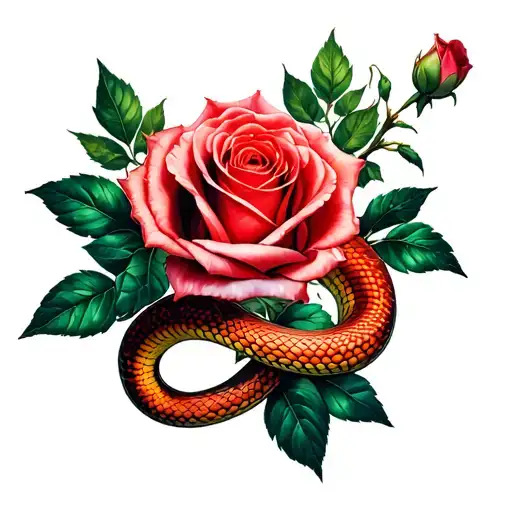 roses snakes tattoo design idea