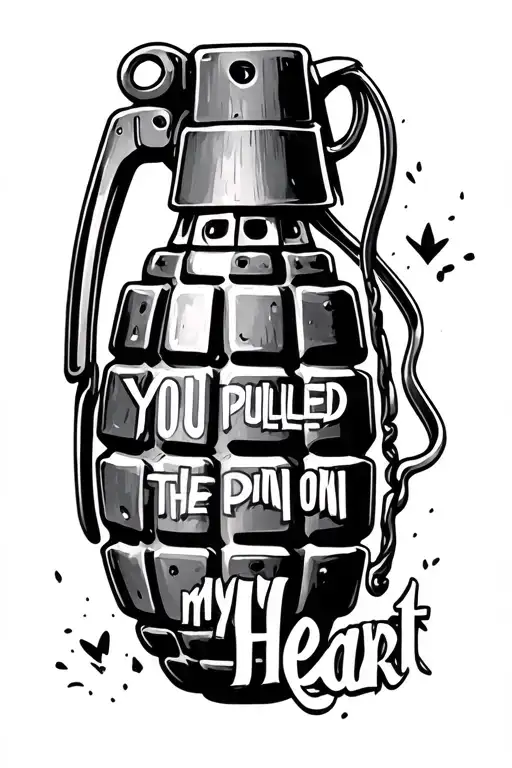 "You pulled the pin on my heart" Hand Grenade tattoo design idea