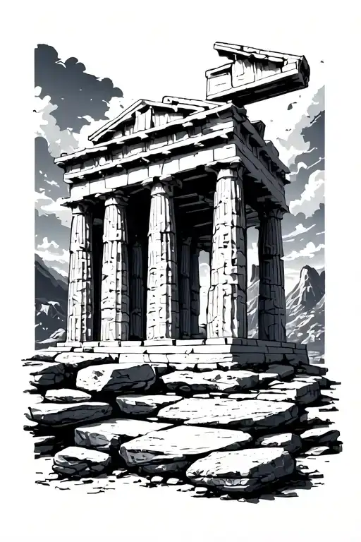 acropolis, meander, stones balanced tattoo design idea