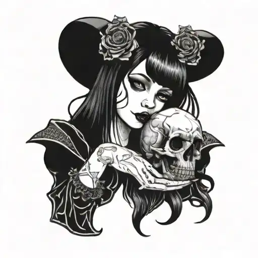 goth girl holding skull tattoo design idea