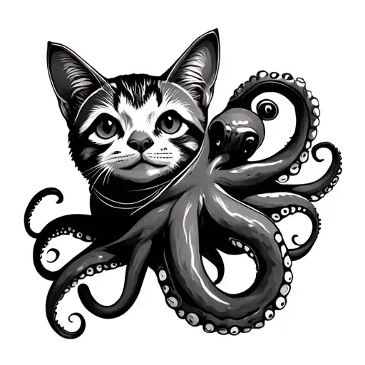 cat, sloth, and octopus wrapped tattoo design idea