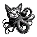 cat, sloth, and octopus wrapped tattoo design idea
