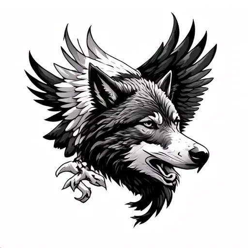 wolf and eagle arm sleeve tattoo design idea
