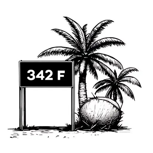 Bus Stop Under a Coconut Tree – A minimalist line-art design of a bus stop sign with “342 F” on it, placed under a simpl tattoo design idea