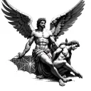 prometheus, eve, socrates, fallen angel, sisyphus, job of the bible in a spider web tattoo design idea