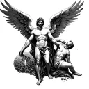 prometheus, eve, socrates, fallen angel, sisyphus, job of the bible in a spider web tattoo design idea