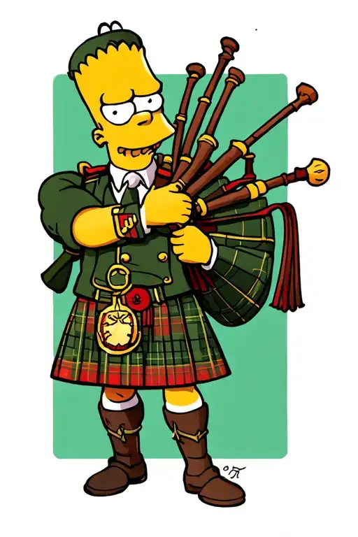 bart simpson in a kilt playing bagpipes ww1 soldier tattoo design idea