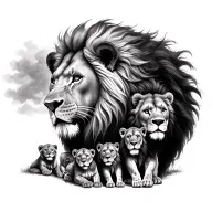 lion and 4 small lions tattoo design idea