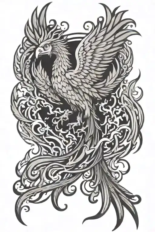 Phoenix rising from flames tattoo design idea