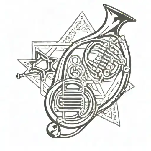 Star of David French Horn Music intertwined  tattoo design idea