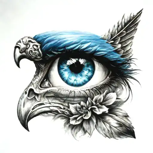 blue eye with fallen angel tattoo design idea