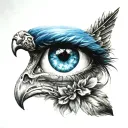 blue eye with fallen angel tattoo design idea