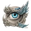 blue eye with fallen angel tattoo design idea