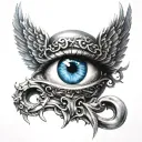 blue eye with fallen angel tattoo design idea