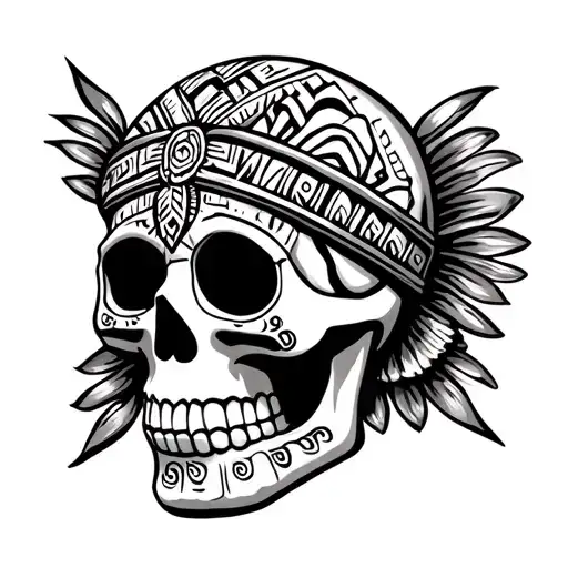mexican sugar skull with Mayan tribal band tattoo design idea