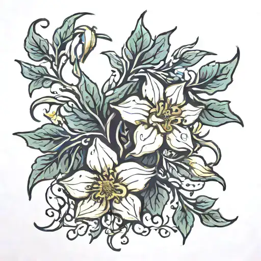 fine line vine tattoo with holly and narcissus flower tattoo design idea