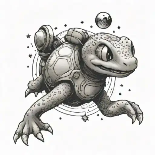 Combine the Pokemon Charmander with the Arsenal cannon emblem, surrounded by Scorpio constellation stars, in a dotwork style tattoo design idea