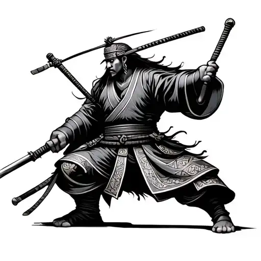 Samurai with almond stick tattoo design idea