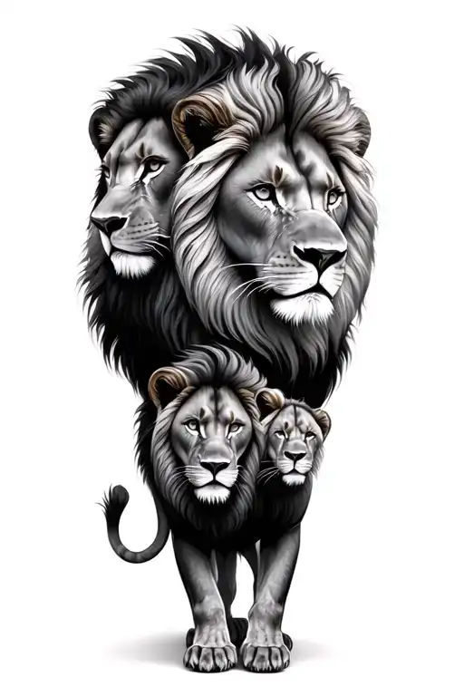 lions family members tattoo design idea