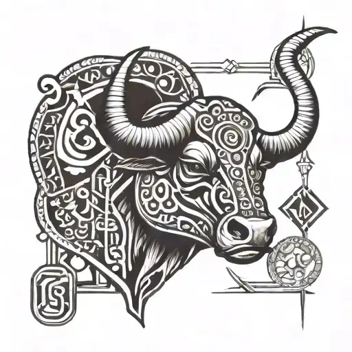 totem sign of taurus with year of birth 1999 in geometry tattoo design idea