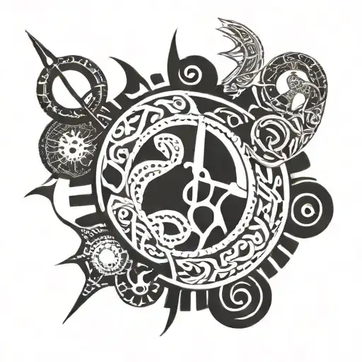 The Khand change circle to single friendship chain, change Kirpans to open v barber scissors. tattoo design idea