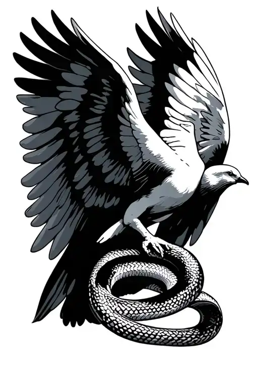 dove facing backwards with wings open and a snake wrapped around bottom to make the shape of a crucifix  tattoo design idea