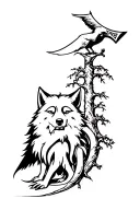 optical illusion intertwining vigvesir a wolf Odin a tree of life a crow and the viking axe tattoo design idea