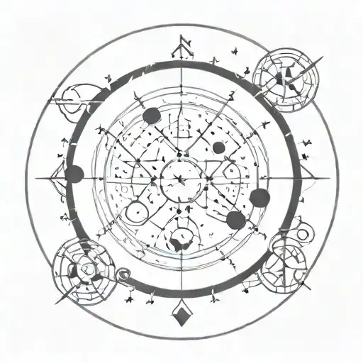 Zodiac Constellation Intertwined With Sagittarius And Libra in The Center And Pisces, Aries and Scorpio On A Circle tattoo design idea