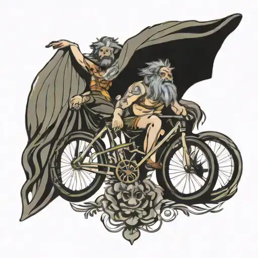 bicycle family parachute zeus medusa tattoo design idea