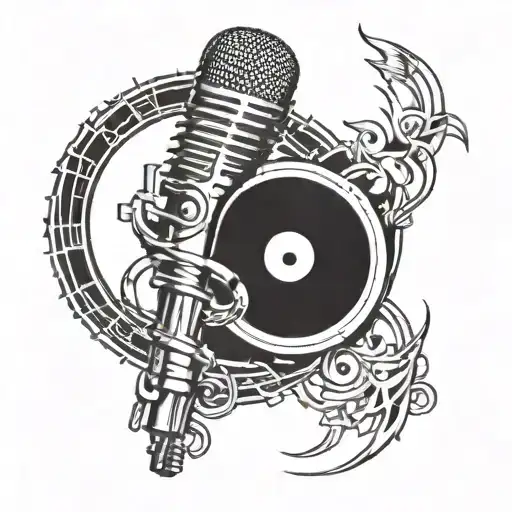 A tattoo of a microphone intertwined with a steering wheel, symbolizing the connection between music and driving tattoo design idea