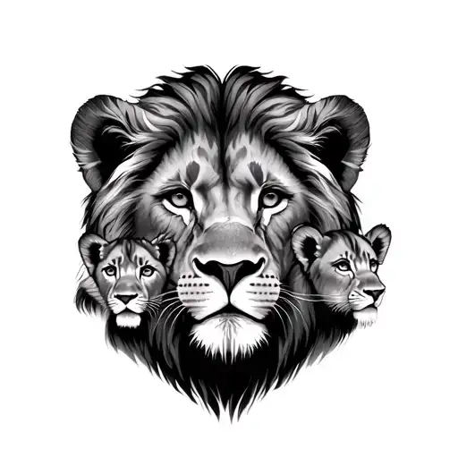 lion and 3 female cubs face only tattoo design idea