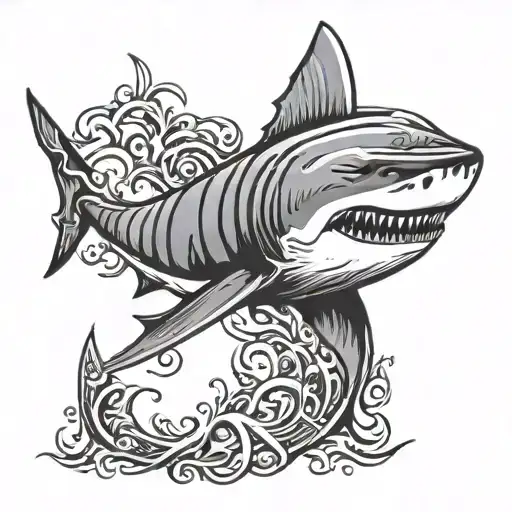 Hawaiian tribal great white shark with the names ahma and papa hidden in it tattoo design idea