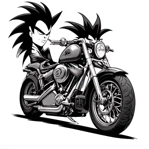 Vegeta ultra ego on a Harley type motorcycle tattoo design idea