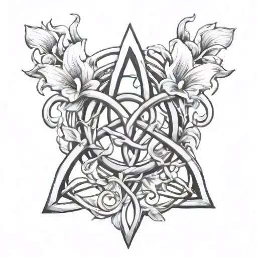 triquetra with Calla lilies intertwined vines tattoo design idea