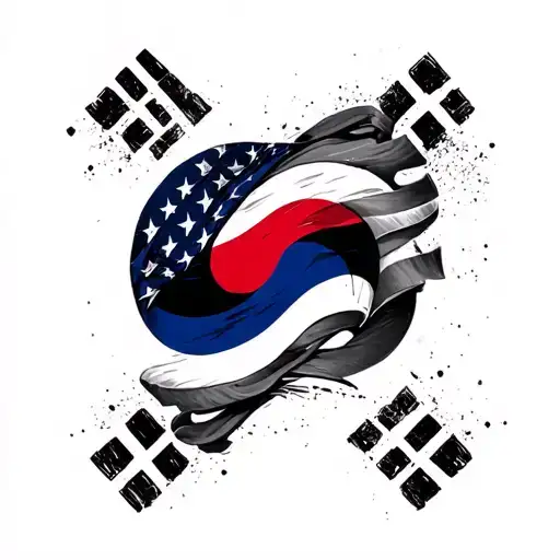 Korean american flag intertwined tattoo design idea