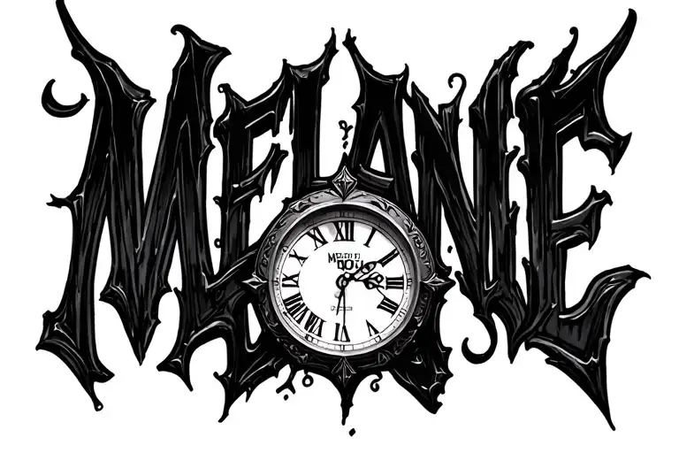 "Mélanie" Black pink clock clock tattoo design idea