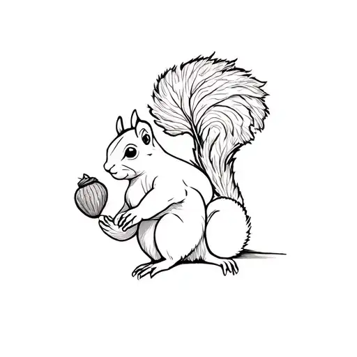 squirrel holding acorn with maple leaf tattoo design idea