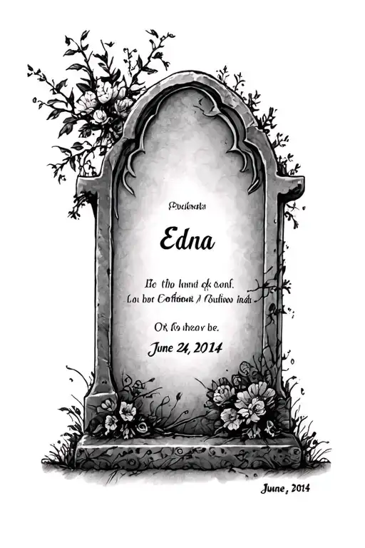 I would like a tattoo on the other side of my forearm. That features two headstone. One that reads Edna (June 24 2014) a tattoo design idea