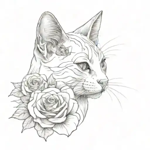 Cat with Roses and Butterfly tattoo design idea